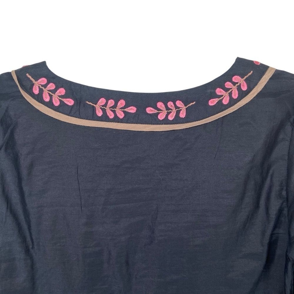 Sundance Black‎ Silk Blend Embroidered Long Sleeve Top Black Women's Size 4 - Picture 6 of 9